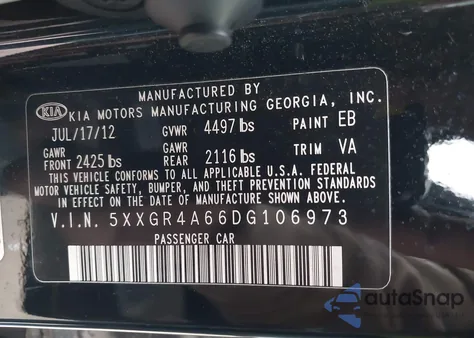 2013 Kia Optima Sx из США, поврежденный, VIN 5XXGR4A66DG106973